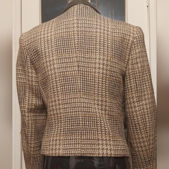 Vintage 90s Houndstooth Blazer Dark Academia Old Money Tweed Jacket Size 10 - Picture 3 of 10